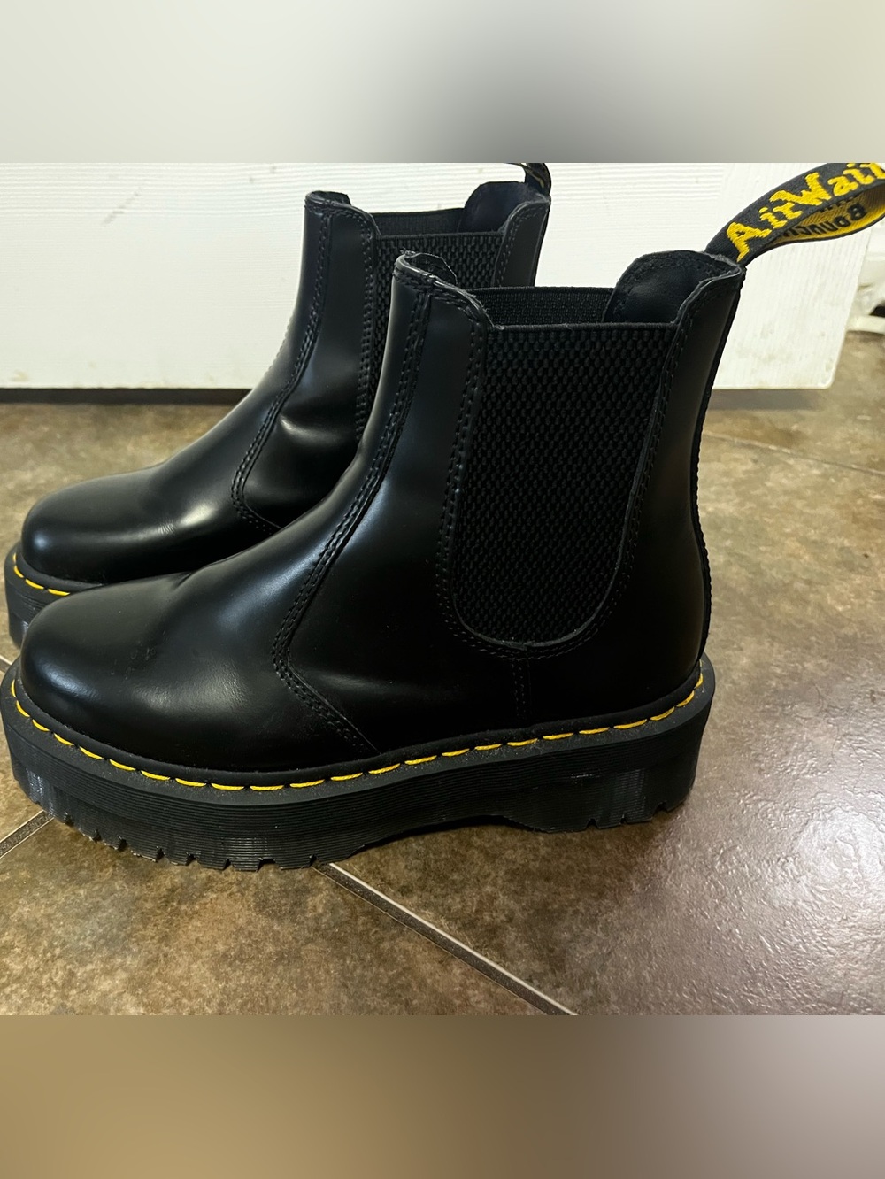 Dr. Martens Black Chelsea Platform Boots with Yellow Stitching - Picture 2 of 2
